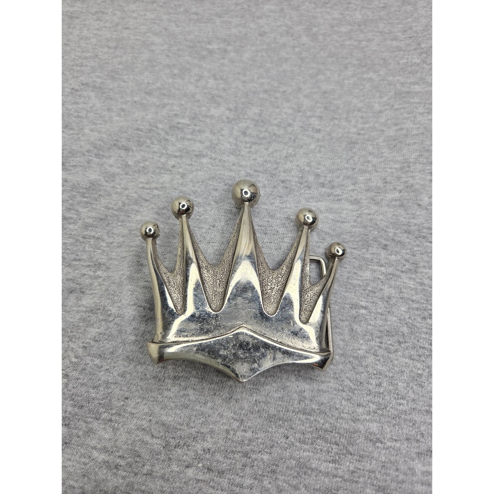 Vintage Large Crown King Queen Silver Tone Novelty Belt Buckle